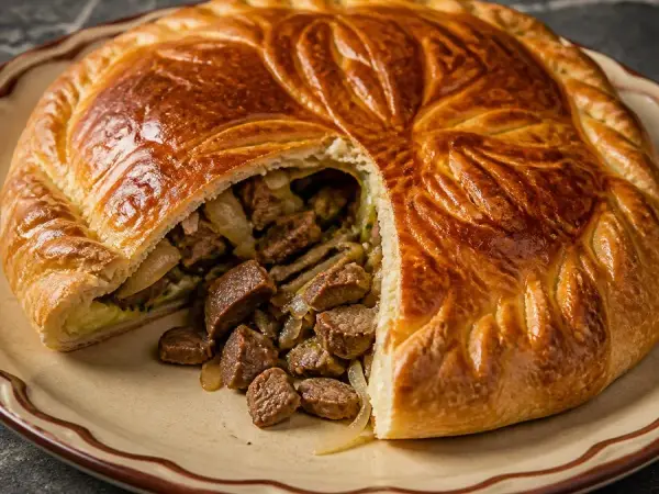 Turkmen Ichlekli Beef Pie, original finished dish food photograph