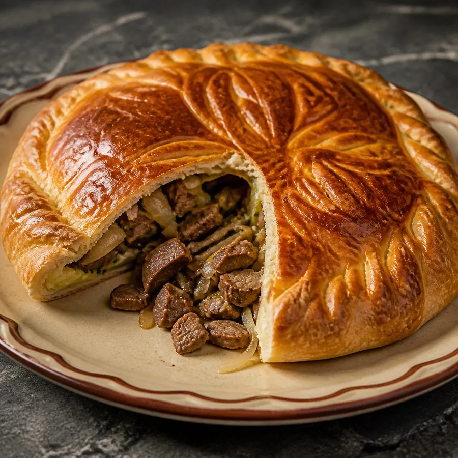 Turkmen Ichlekli Beef Pie, original finished dish food photograph