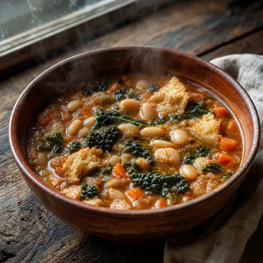 Tuscan Ribollita with White Beans, finished dish