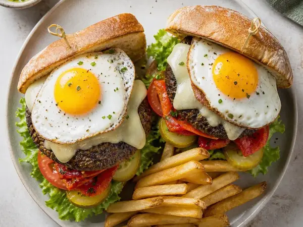 Uruguayan Chivito-Inspired Portobello Sandwich, finished dish