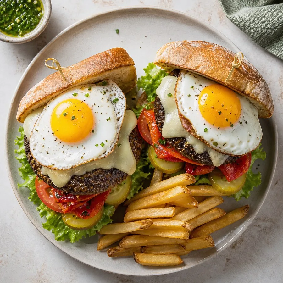 Uruguayan Chivito-Inspired Portobello Sandwich, finished dish
