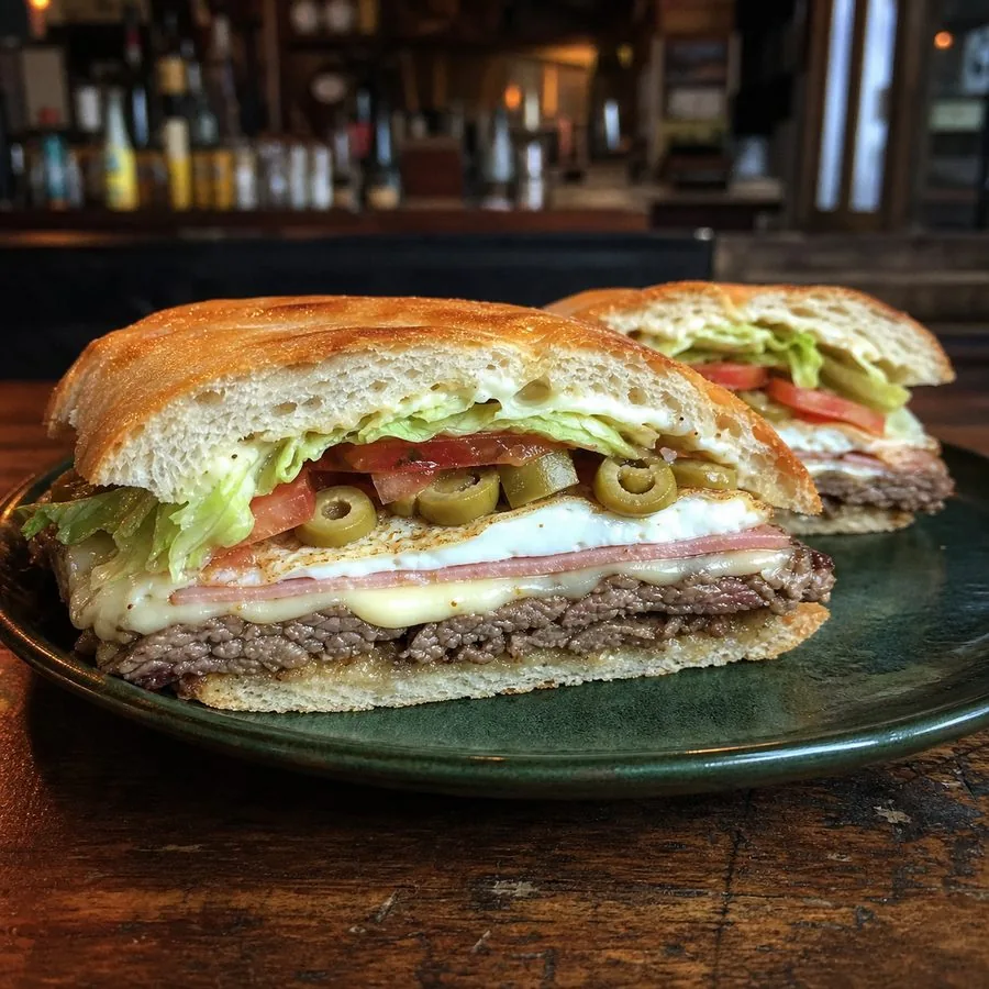 Uruguayan Chivito-Inspired Steak Sandwiches, finished dish