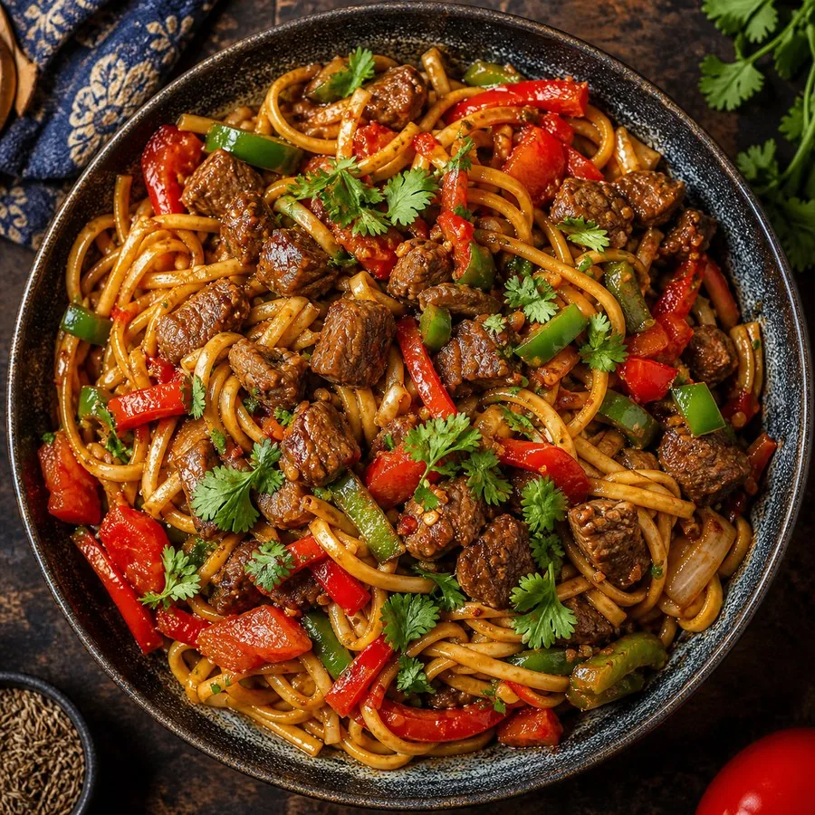 Uyghur Ding Ding Mian Lamb Noodles, finished dish