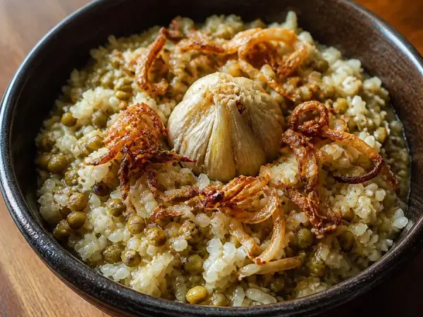 Uzbek Moshkichiri Mung Bean Rice, original finished dish food photograph