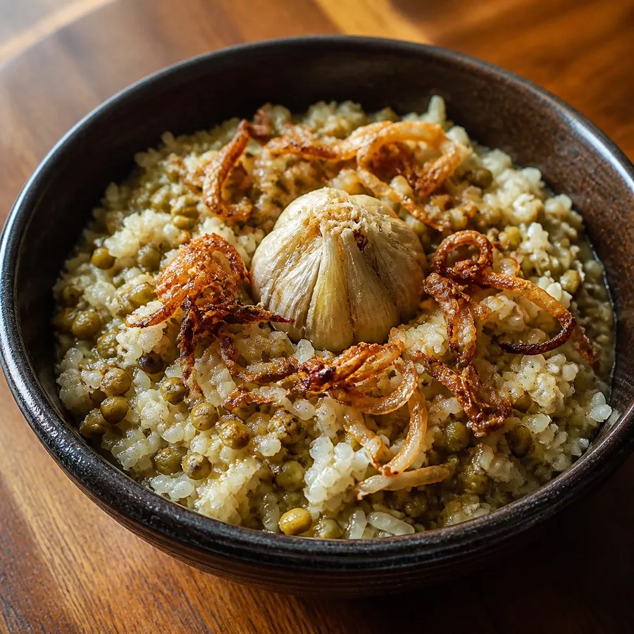 Uzbek Moshkichiri Mung Bean Rice, original finished dish food photograph