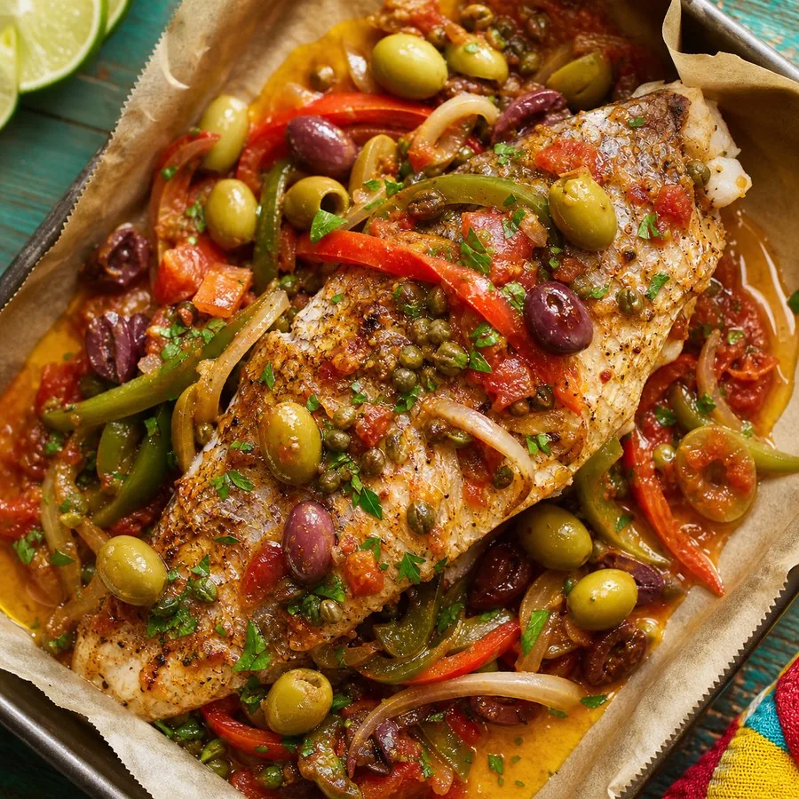 Veracruz Red Snapper with Olives and Capers, finished dish