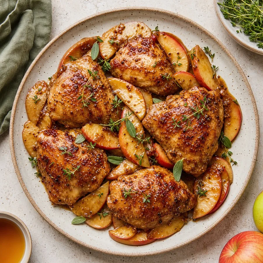 Vermont Maple Mustard Chicken with Apples, finished dish