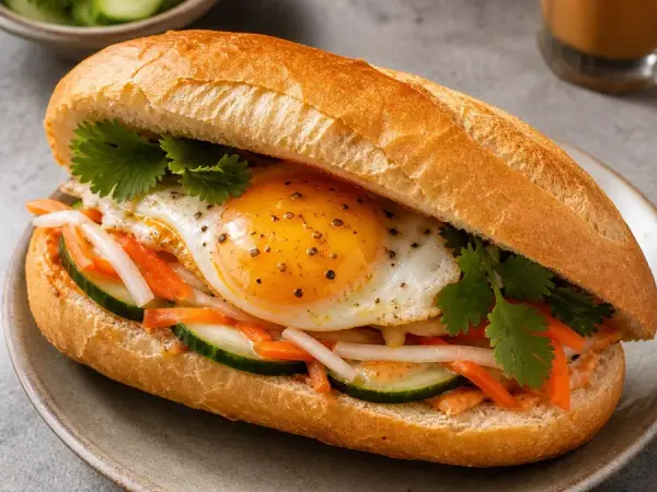 Vietnamese Banh Mi Op La Egg Sandwich, original finished dish food photograph