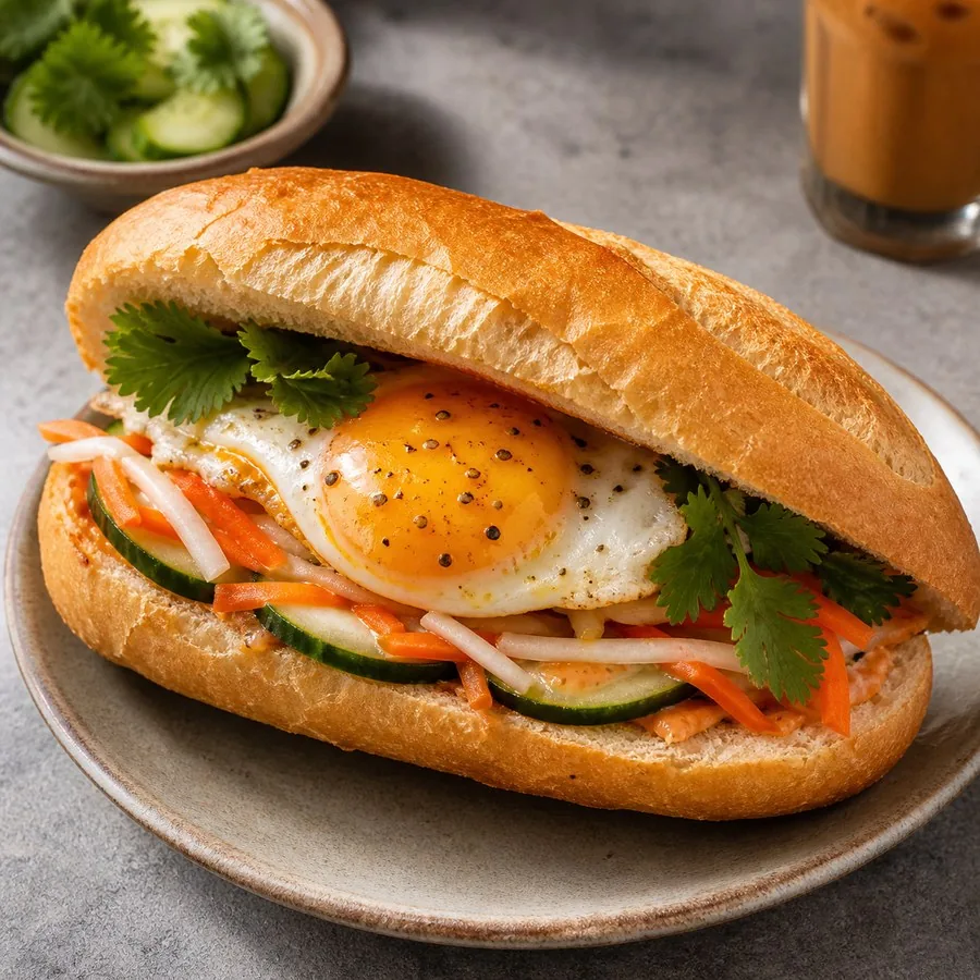 Vietnamese Banh Mi Op La Egg Sandwich, original finished dish food photograph
