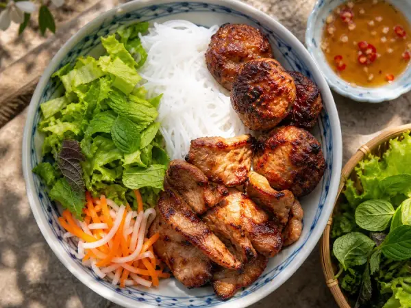 Vietnamese Bun Cha Pork Noodle Bowls, finished dish