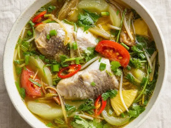 Vietnamese Canh Chua Fish Soup, original finished dish food photograph