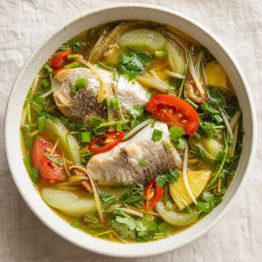 Vietnamese Canh Chua Fish Soup, original finished dish food photograph