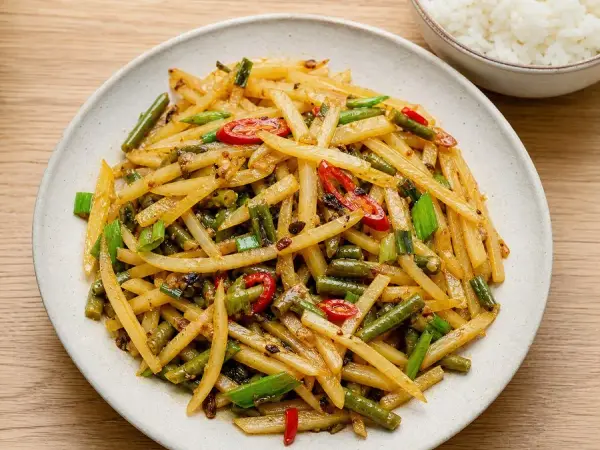 Yunnan Potato Pickled Green Bean Stir-Fry, finished dish