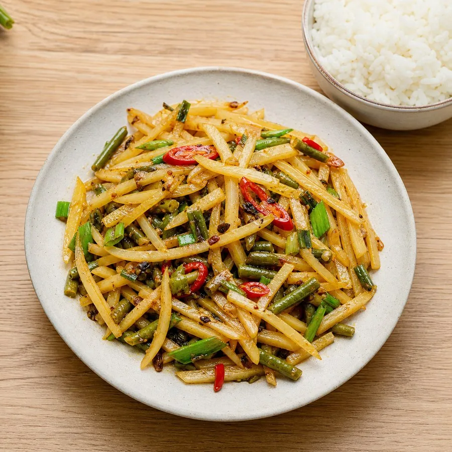 Yunnan Potato Pickled Green Bean Stir-Fry, finished dish
