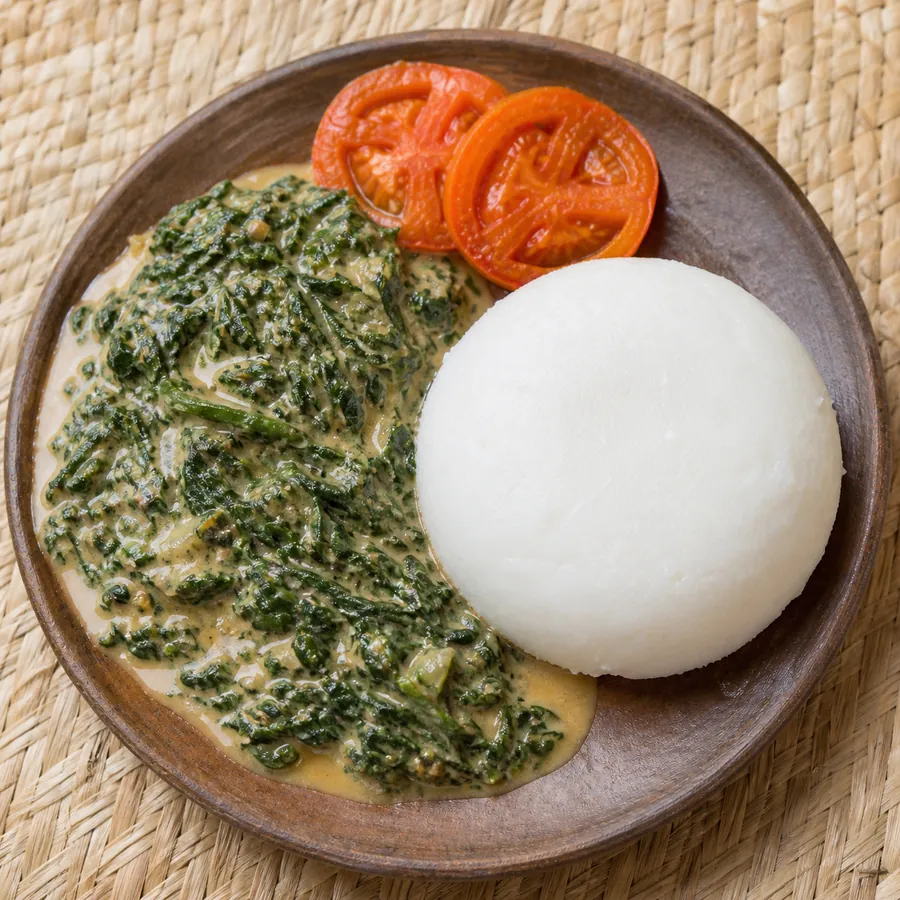 Zambian Ifisashi Greens with Peanut Nshima