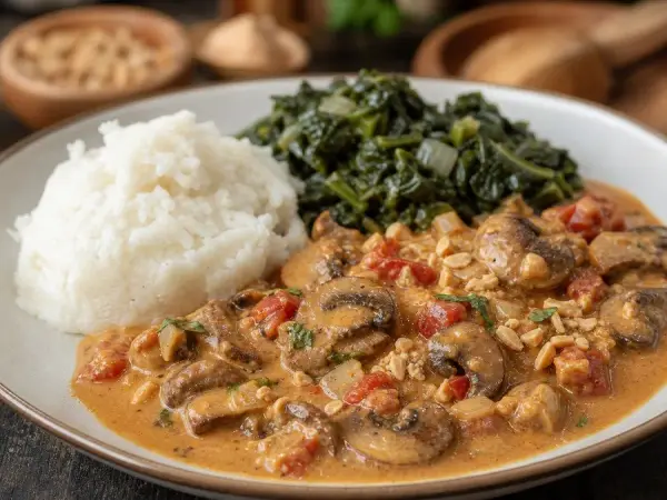 Zimbabwean Dovi Mushroom and Peanut Stew, finished dinner