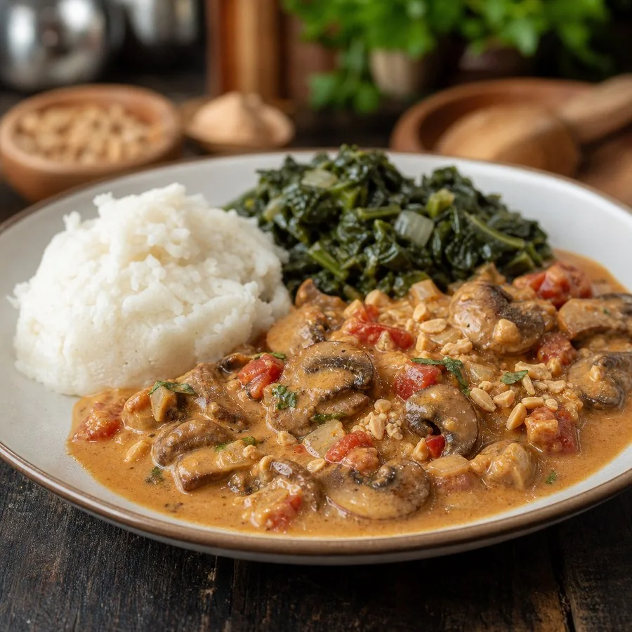 Zimbabwean Dovi Mushroom and Peanut Stew, finished dinner