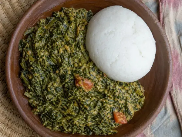 Zimbabwean Peanut Greens with Sadza, finished dish