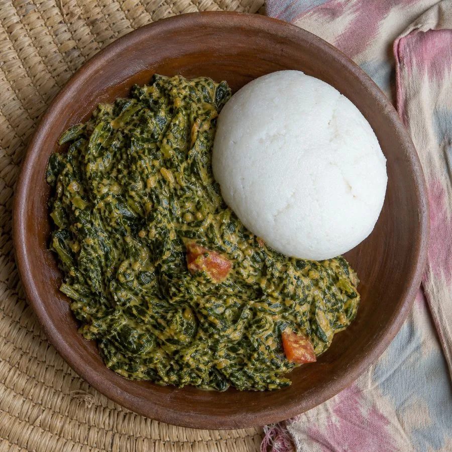 Zimbabwean Peanut Greens with Sadza, finished dish